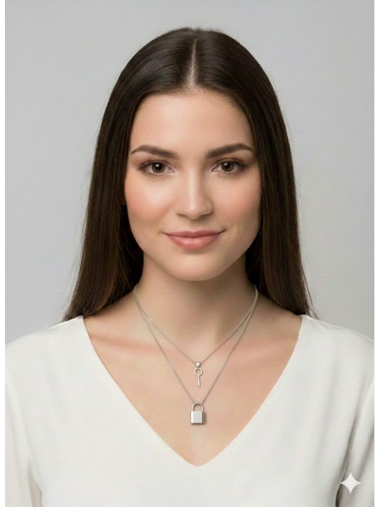 Kilit Anahtar Kolye 2 Alana 1 Bedava